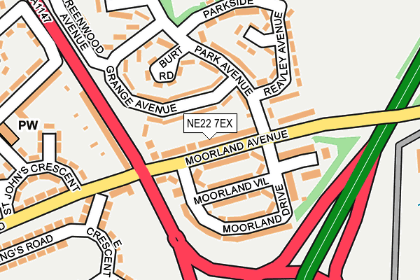 NE22 7EX map - OS OpenMap – Local (Ordnance Survey)