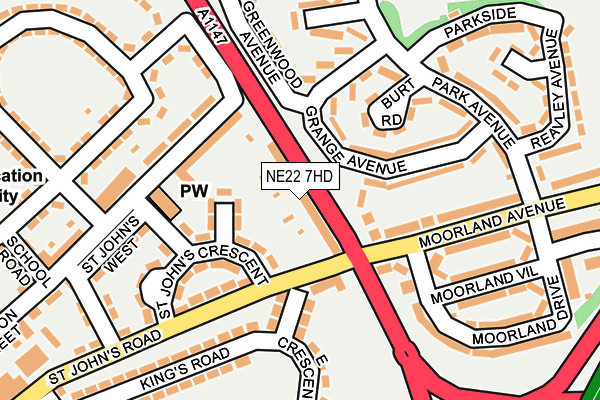 NE22 7HD map - OS OpenMap – Local (Ordnance Survey)