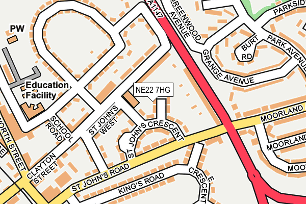 NE22 7HG map - OS OpenMap – Local (Ordnance Survey)