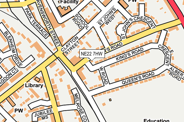 NE22 7HW map - OS OpenMap – Local (Ordnance Survey)
