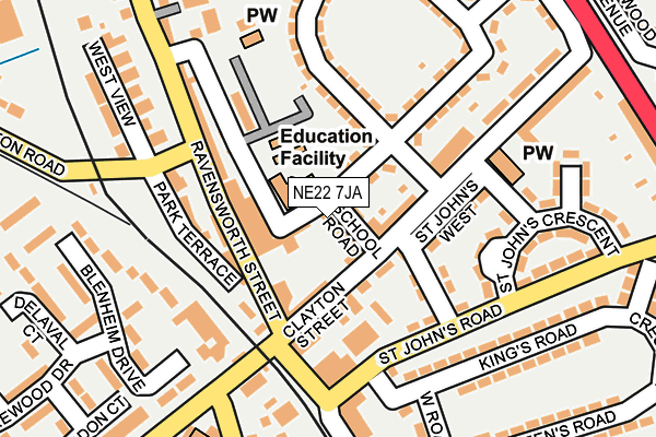 NE22 7JA map - OS OpenMap – Local (Ordnance Survey)