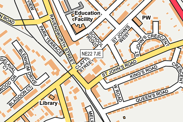 NE22 7JE map - OS OpenMap – Local (Ordnance Survey)