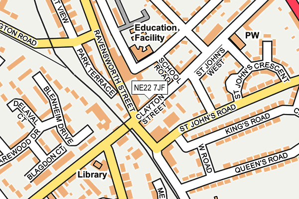 NE22 7JF map - OS OpenMap – Local (Ordnance Survey)