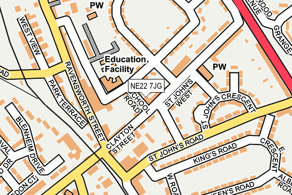 NE22 7JG map - OS OpenMap – Local (Ordnance Survey)