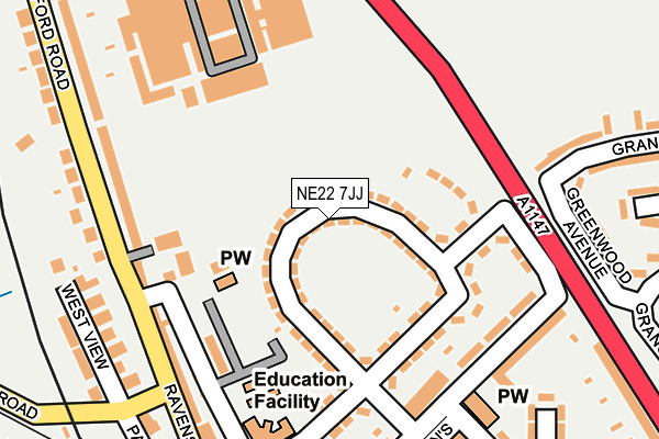 NE22 7JJ map - OS OpenMap – Local (Ordnance Survey)