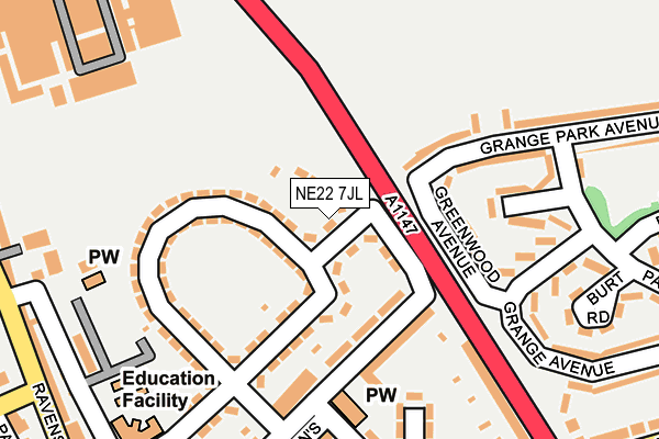 NE22 7JL map - OS OpenMap – Local (Ordnance Survey)