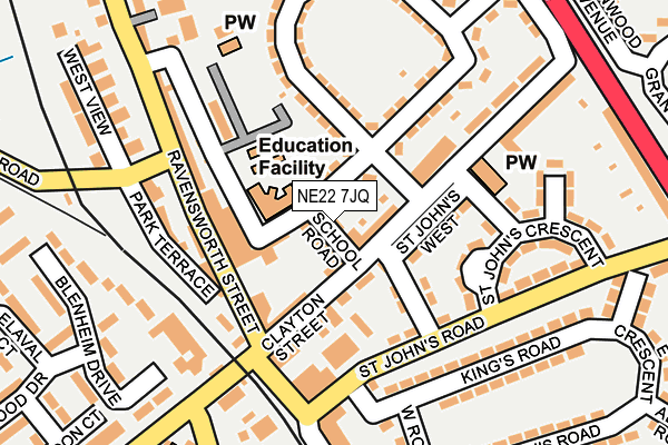 NE22 7JQ map - OS OpenMap – Local (Ordnance Survey)
