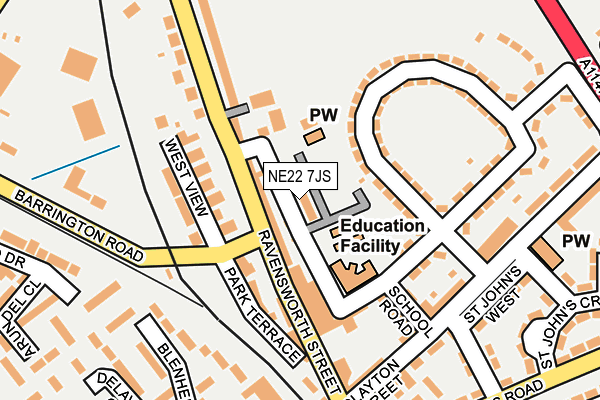 NE22 7JS map - OS OpenMap – Local (Ordnance Survey)