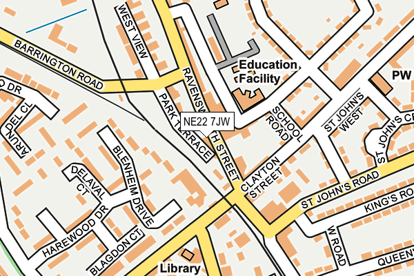 NE22 7JW map - OS OpenMap – Local (Ordnance Survey)