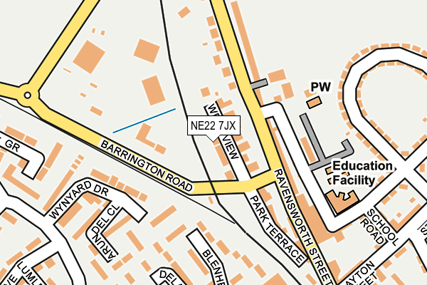 NE22 7JX map - OS OpenMap – Local (Ordnance Survey)