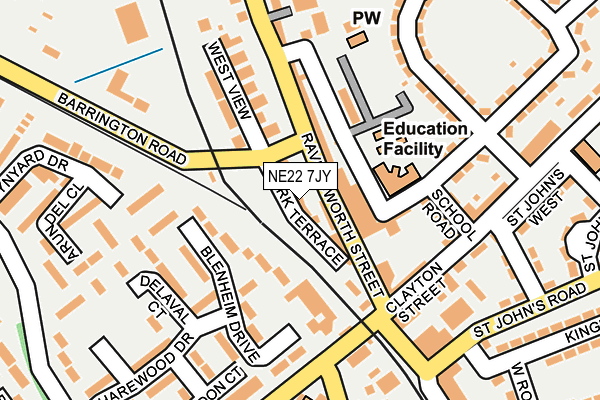 NE22 7JY map - OS OpenMap – Local (Ordnance Survey)