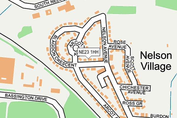 NE23 1HH map - OS OpenMap – Local (Ordnance Survey)