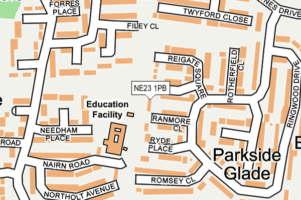 NE23 1PB map - OS OpenMap – Local (Ordnance Survey)