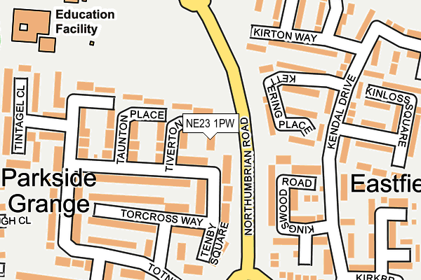 NE23 1PW map - OS OpenMap – Local (Ordnance Survey)