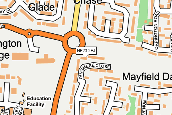 NE23 2EJ map - OS OpenMap – Local (Ordnance Survey)