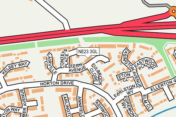 NE23 3GL map - OS OpenMap – Local (Ordnance Survey)