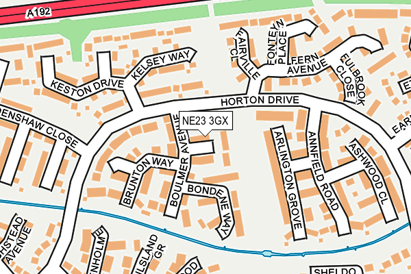NE23 3GX map - OS OpenMap – Local (Ordnance Survey)