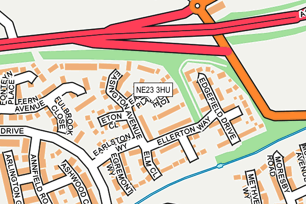 NE23 3HU map - OS OpenMap – Local (Ordnance Survey)