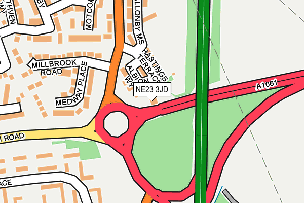 NE23 3JD map - OS OpenMap – Local (Ordnance Survey)