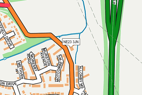 NE23 3JN map - OS OpenMap – Local (Ordnance Survey)
