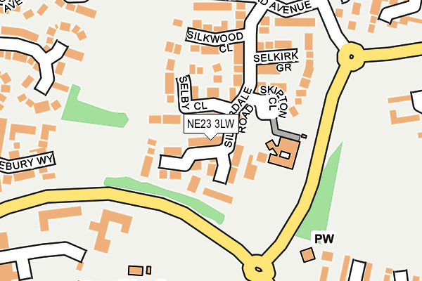 NE23 3LW map - OS OpenMap – Local (Ordnance Survey)