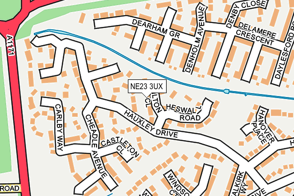 NE23 3UX map - OS OpenMap – Local (Ordnance Survey)