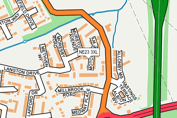 NE23 3XL map - OS OpenMap – Local (Ordnance Survey)