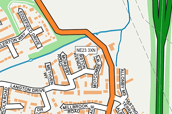 NE23 3XN map - OS OpenMap – Local (Ordnance Survey)