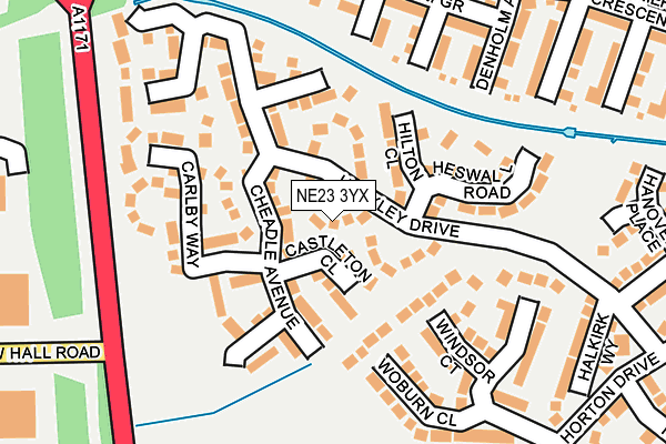 NE23 3YX map - OS OpenMap – Local (Ordnance Survey)