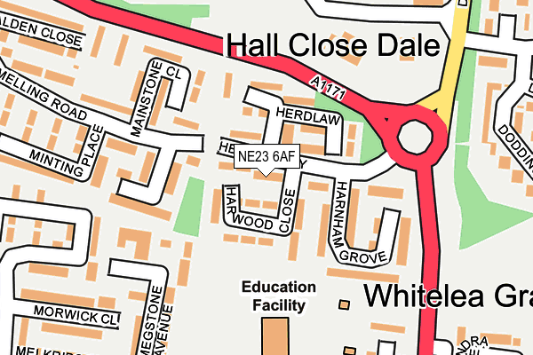 NE23 6AF map - OS OpenMap – Local (Ordnance Survey)