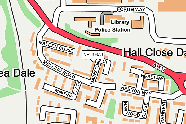 NE23 6AJ map - OS OpenMap – Local (Ordnance Survey)