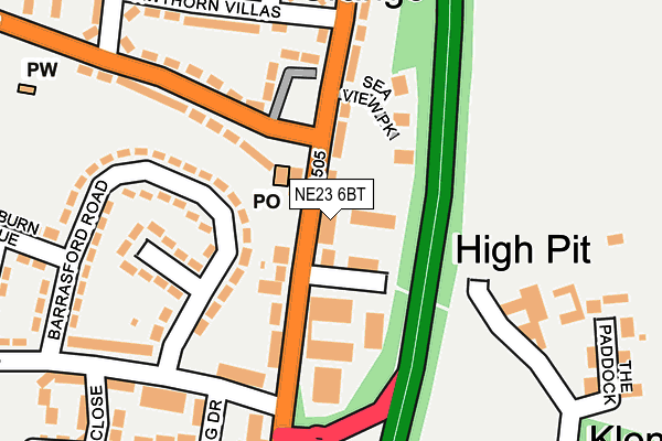 NE23 6BT map - OS OpenMap – Local (Ordnance Survey)