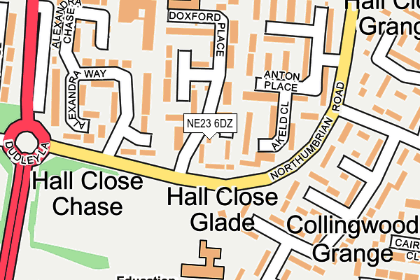NE23 6DZ map - OS OpenMap – Local (Ordnance Survey)