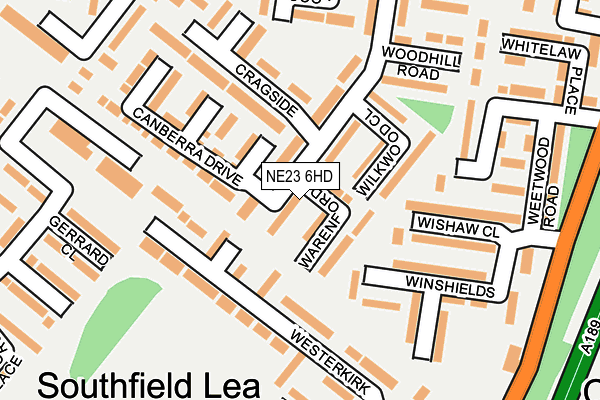 NE23 6HD map - OS OpenMap – Local (Ordnance Survey)