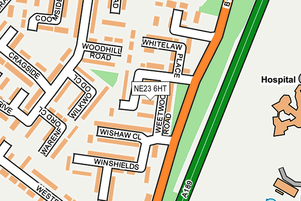 NE23 6HT map - OS OpenMap – Local (Ordnance Survey)