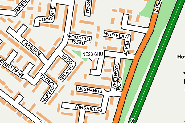 NE23 6HU map - OS OpenMap – Local (Ordnance Survey)