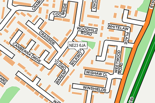 NE23 6JA map - OS OpenMap – Local (Ordnance Survey)