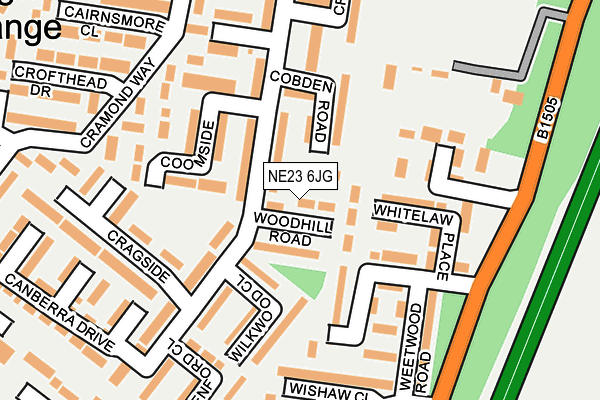 NE23 6JG map - OS OpenMap – Local (Ordnance Survey)
