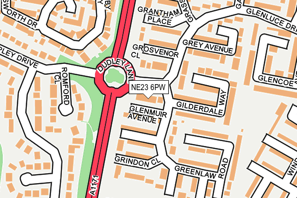 NE23 6PW map - OS OpenMap – Local (Ordnance Survey)