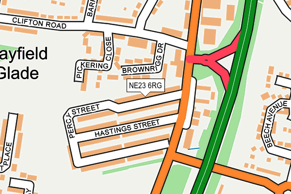 NE23 6RG map - OS OpenMap – Local (Ordnance Survey)