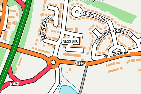NE23 6RU map - OS OpenMap – Local (Ordnance Survey)