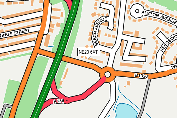 NE23 6XT map - OS OpenMap – Local (Ordnance Survey)