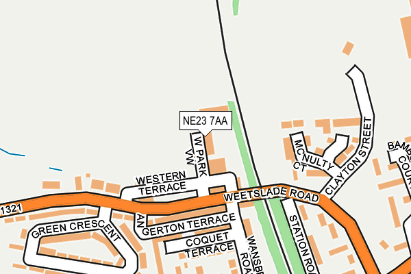 NE23 7AA map - OS OpenMap – Local (Ordnance Survey)