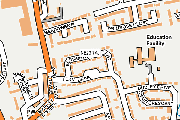 NE23 7AJ map - OS OpenMap – Local (Ordnance Survey)