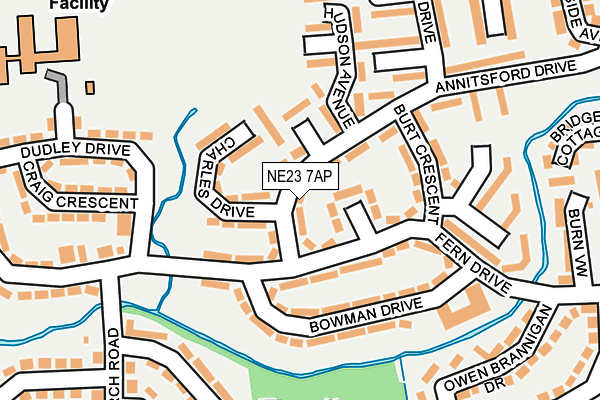 NE23 7AP map - OS OpenMap – Local (Ordnance Survey)