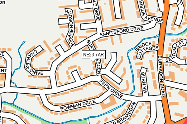 NE23 7AR map - OS OpenMap – Local (Ordnance Survey)