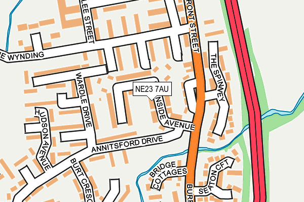 NE23 7AU map - OS OpenMap – Local (Ordnance Survey)