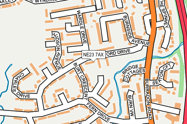 NE23 7AX map - OS OpenMap – Local (Ordnance Survey)