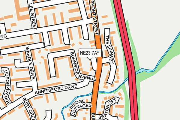 NE23 7AY map - OS OpenMap – Local (Ordnance Survey)