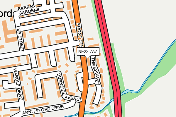 NE23 7AZ map - OS OpenMap – Local (Ordnance Survey)